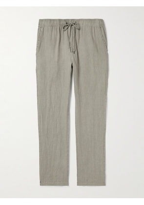 James Perse - Straight-Leg Garment-Dyed Linen-Canvas Drawstring Trousers - Men - Gray - 1