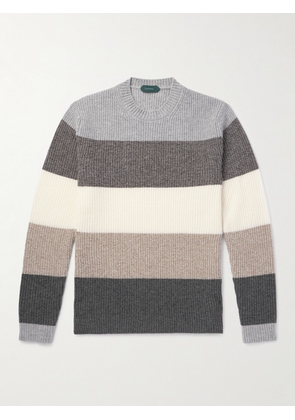 Incotex - Zanone Striped Ribbed Wool Sweater - Men - Gray - IT 46
