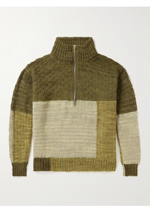 Kartik Research - Throwing Fits Patchwork Knitted Half-Zip Sweater - Men - Green - S