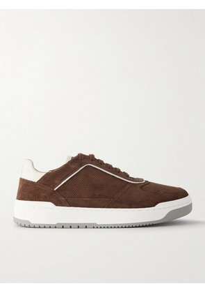 Brunello Cucinelli - Suede-Trimmed Perforated Leather Sneakers - Men - Brown - EU 40