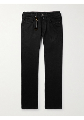 Incotex - Leather-Trimmed Straight-Leg Jeans - Men - Black - UK/US 28