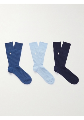 Polo Ralph Lauren - Three-Pack Logo-Embroidered Ribbed Cotton-Blend Socks - Men - Blue - EU 39/42