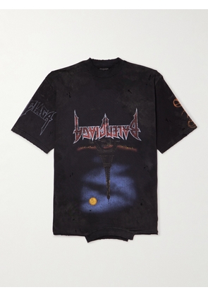 Balenciaga - Upside Down Distressed Printed Cotton-Jersey T-Shirt - Men - Black - 1