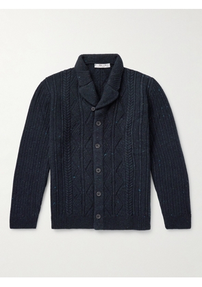 Inis Meáin - Shawl-Collar Cable-Knit Donegal Merino Wool and Cashmere-Blend Cardigan - Men - Blue - S