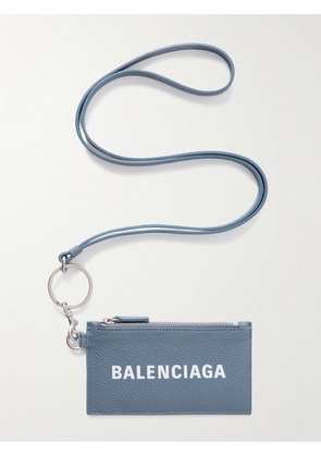 Balenciaga - Logo-Print Full-Grain Leather Cardholder with Lanyard - Men - Blue