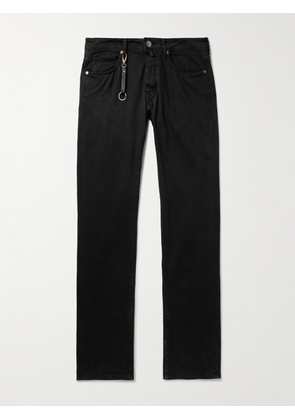 Incotex - Leather-Trimmed Straight-Leg Jeans - Men - Black - UK/US 28