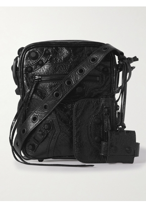 Balenciaga - Le Cagole Cracked-Leather Messenger Bag - Men - Black