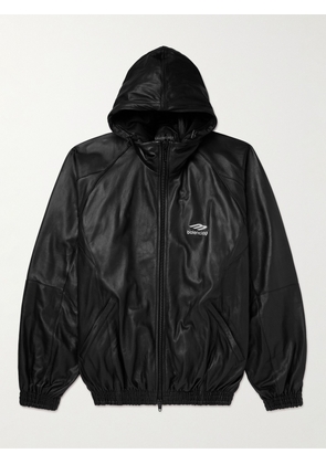 Balenciaga - Logo-Print Leather Hooded Jacket - Men - Black - 1