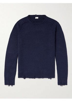 SAINT LAURENT - Distressed Cotton Sweater - Men - Blue - XS