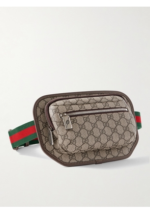 Gucci - Leather- and Webbing-Trimmed Monogrammed Coated-Canvas Belt Bag - Men - Neutrals - EU 90
