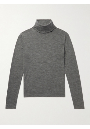 SAINT LAURENT - Slim-Fit Logo-Embroidered Wool-Blend Rollneck Sweater - Men - Gray - S