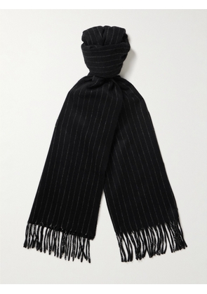 SAINT LAURENT - Fringed Pinstriped Cashmere and Wool-Blend Scarf - Men - Black