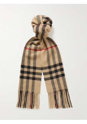 Burberry - Fringed Checked Wool and Cashmere-Blend Scarf - Men - Neutrals