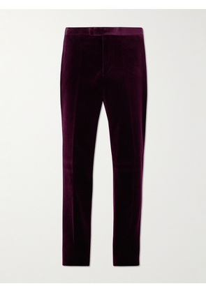 Favourbrook - Straight-Leg Cotton-Velvet Tuxedo Trousers - Men - Burgundy - UK/US 30