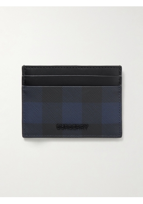 Burberry - Leather-Trimmed Checked Coated-Canvas Cardholder - Men - Blue