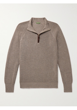 Sid Mashburn - Slim-Fit Suede-Trimmed Merino Wool Half-Zip Sweater - Men - Neutrals - S