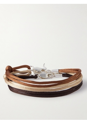 Rubinacci - Set of Three Silver and Silk Bracelets - Men - Brown