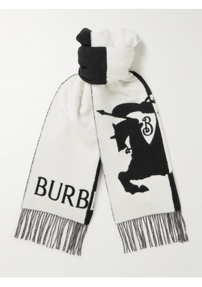 Burberry - Fringed Colour-Block Wool and Cashmere-Blend Jacquard Scarf - Men - Black