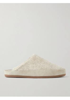 Mulo - Suede-Trimmed Shearling-Lined Recycled Wool Slippers - Men - White - UK 6