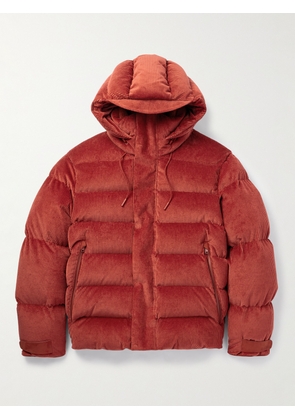 Zegna - Leather-Trimmed Quilted Hooded Cotton-Blend Corduroy Down Jacket - Men - Red - S
