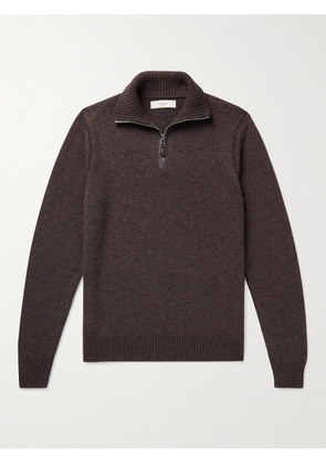 Purdey - Leather-Trimmed Cashmere Half-Zip Sweater - Men - Brown - S