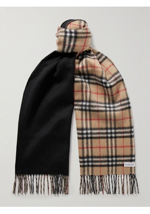 Burberry - Reversible Fringed Checked Cashmere Scarf - Men - Black