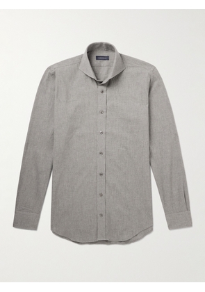 Thom Sweeney - Cutaway-Collar Cotton-Flannel Shirt - Men - Gray - UK/US 15