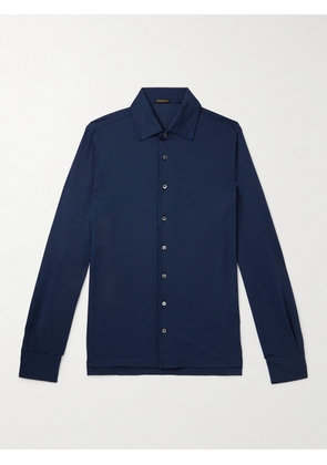 Rubinacci - Wool-Piqué Shirt - Men - Blue - IT 46