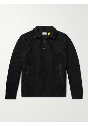 Moncler Genius - Pharrell Williams Shell-Trimmed Ribbed Wool Half-Zip Sweater - Men - Black - S