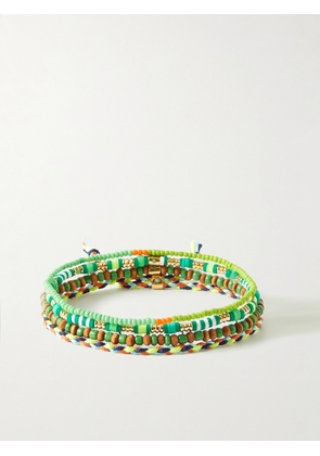 Roxanne Assoulin - Bunch Set of Four Cord, Enamel, Wood and Gold-Tone Beaded Bracelets - Men - Green