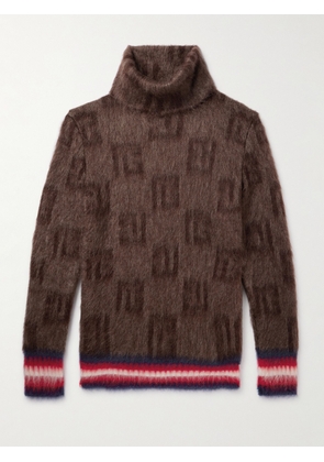 Balmain - Striped Printed Brushed Mohair-Blend Rollneck Sweater - Men - Brown - S