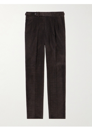 Purdey - Tapered Pleated Cotton-Corduroy Trousers - Men - Brown - UK/US 32