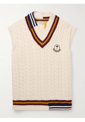 Moncler Genius - Palm Angels Logo-Appliquéd Cable-Knit Wool Sweater Vest - Men - White - S