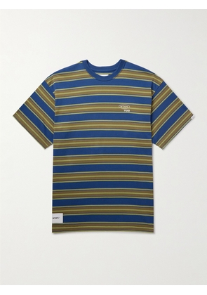 WTAPS - Logo-Embroidered Striped Cotton-Jersey T-Shirt - Men - Blue - S