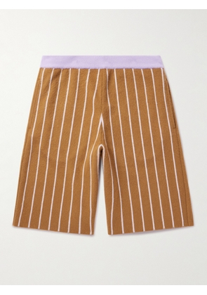 ZEGNA x The Elder Statesman - Straight-Leg Striped Brushed-Cashmere Shorts - Men - Brown - S