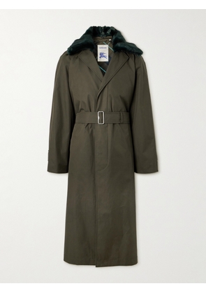 Burberry - Faux Fur-Trimmed Belted Cotton-Gabardine Car Coat - Men - Green - IT 44
