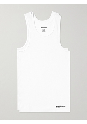Neighborhood - Two-Pack Logo-Print Ribbed Cotton-Jersey Tank Tops - Men - White - M