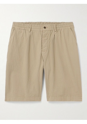 Universal Works - Wide-Leg Cotton-Blend Seersucker Shorts - Men - Neutrals - UK/US 30