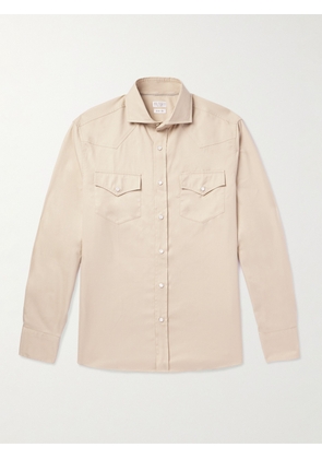 Brunello Cucinelli - Brushed Cotton-Twill Western Shirt - Men - Brown - S