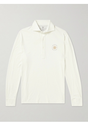 Brunello Cucinelli - Snowflake Logo-Print Cotton and Silk-Blend Polo Shirt - Men - White - IT 46