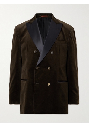 Brunello Cucinelli - Shawl-Collar Double-Breasted Cotton-Velvet Tuxedo Jacket - Men - Brown - IT 48