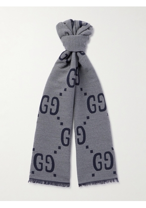 Gucci - Logo-Jacquard Wool and Silk-Blend Scarf - Men - Gray