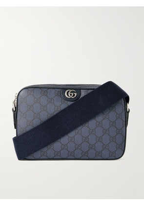 Gucci - Ophidia Leather-Trimmed Monogrammed Coated-Canvas Messenger Bag - Men - Blue