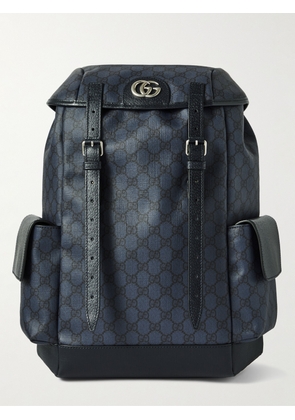 Gucci - Ophidia Leather-Trimmed Monogrammed Coated-Canvas Backpack - Men - Blue