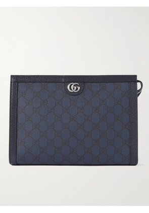 Gucci - Ophidia Leather-Trimmed Monogrammed Supreme Coated-Canvas Pouch - Men - Blue