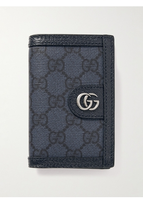 Gucci - Leather-Trimmed Monogrammed Coated-Canvas Bifold Cardholder - Men - Blue