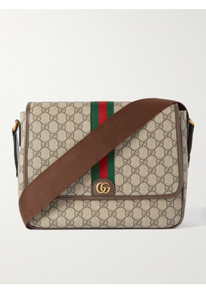 Gucci - Ophidia Medium Leather-Trimmed Monogrammed Coated-Canvas Messenger Bag - Men - Brown