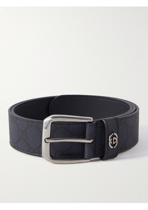 Gucci - 3.5cm Full-Grain Leather-Trimmed Monogrammed Supreme Coated-Canvas Belt - Men - Blue - EU 80