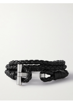 TOM FORD - Woven Leather and Silver-Tone Wrap Bracelet - Men - Black - M