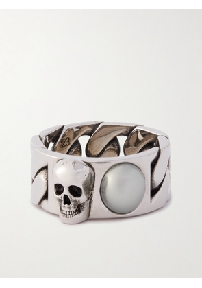 Alexander McQueen - Skull Burnished Silver-Tone Faux Pearl Ring - Men - Silver - 17